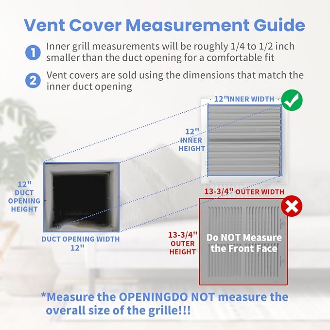 12 x 12 Inch [Duct Opening] Air Vent Covers for Wall or Ceiling - High Airflow 2 Way Steel Ventilation - Adjustable Wall/Ceiling Register, 13-3/4 Inch x 13-3/4 Inch [Overall Dimensions]