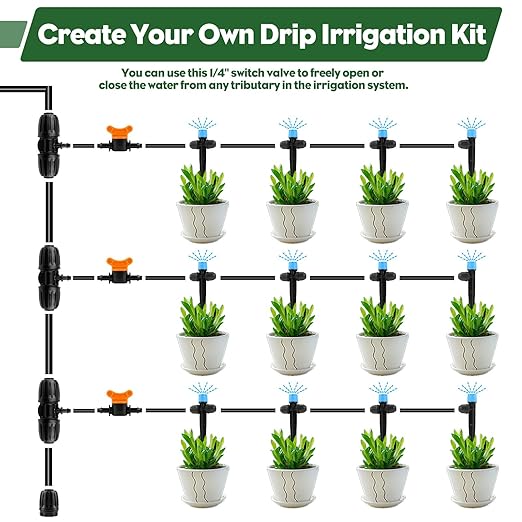 Kalolary 1/4" Drip Irrigation Valves, 30PCS Drip Line Barbed Valves Fittings Garden Shut Off Switch Valve for 4/7mm Tube Water Flow Control Drip Line Parts Cut Off Valve for Watering System (Orange)