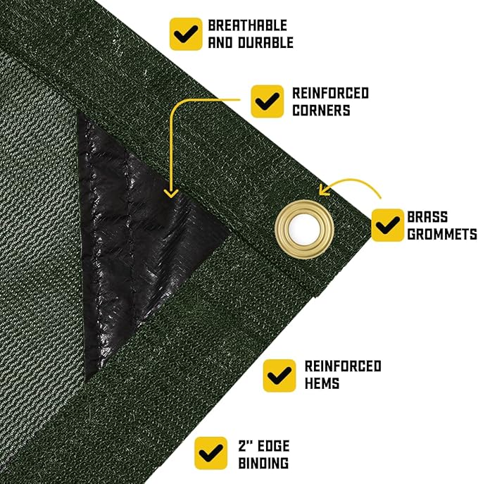 Core Tarps 60% Green Shade Cloth with Grommets - 12 X 50 FT Heavy Duty Mesh Tarp - Sun Shade Cloth for Garden Vegetables Plants Greenhouse Outdoors Backyard Fences Dump Trucks Patio Mesh Shade Tarp