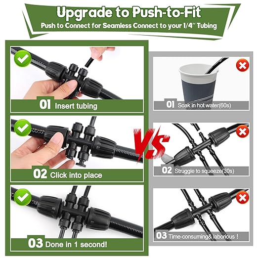 Kalolary 5PCS 1/2'' to 1/4'' Barbed Tee Quick Connectors, Push-to-Fit 6 Way Drip Irrigation Fittings with 4PCS Plugs Anti-Leak Drip Irrigation Part for 1/2" Irrigation Tubing Garden Watering System