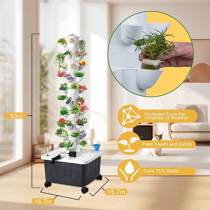 Hydroponics Growing System Indoor Vertical Garden Planter Indoor Smart Garden Kit with Pump and Movable Water Tank Vegetable Plant Gift for Gardening Lover (50 Plant)