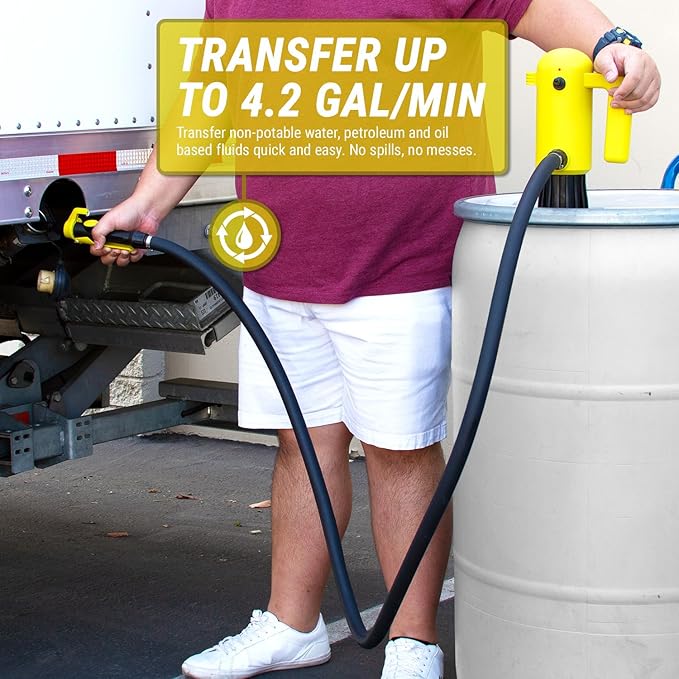TERA PUMP Chemical Resistant Drum Pump (4.2 GPM) E85 & E15 12 Volt DEF Pump- Electric Plug-In Power for All Day Use - Safe For Liquids Such As Gasoline, Diesel & more