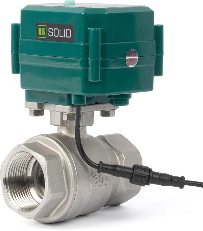 U.S. Solid 1-1/4" Smart Motorized Ball Valve - Remote App Mobile Control NSF Certified 304SS Electrical Ball Valve with Manual Switch, 5V DC USB Connection