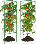 ZeeDix 2 Pack Heavy Duty Tomato Cages for Garden 60 Inches, Square Adjustable Tomato Trellis Cage Climbing Plant Support Trellis Plant Cages for Climbing Vegetables Flowers with 20Pcs Clips