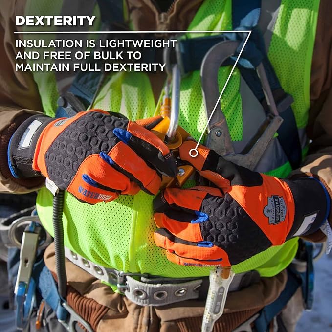 Waterproof Work Gloves, High Visibility, Thermal Insulated, Touchscreen, Enhanced Grip, Ergodyne ProFlex 818WP,Orange