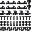 47 Pack Quick Connect 1/4" Drip Irrigation Fittings Kit, 1/4'' Drip Irrigation Tubing Push-to-Fit Connectors Parts- 5 Shut Off Valve, 10 Tees, 10 Couplings, 10 Elbows,10 End Plugs, 2 Faucet Adapters