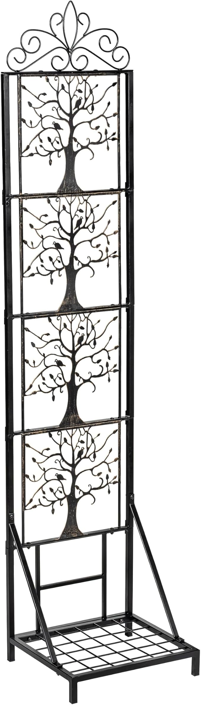 Evergreen Garden Tree of Life Metal Lattice Trellis with Plant Stand, Iron Trellis Lattice for Climbing Plants, Floor Plant Stand Indoor and Outdoor for Patio, Porch, Garden