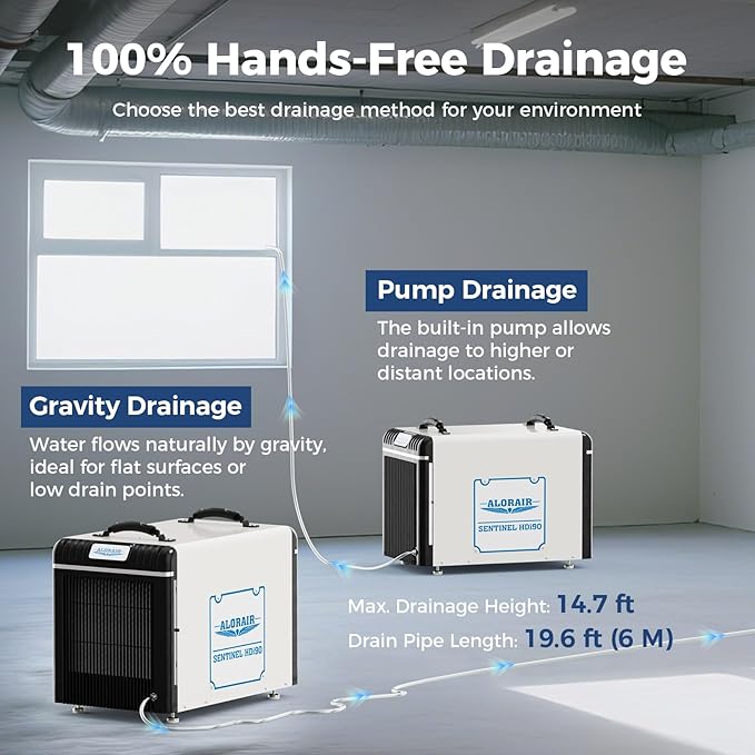ALORAIR Wi-Fi Crawl Space Dehumidifier, 198 PPD Basement Dehumidifiers with Condensate Pump, Auto-Defrost, Rare Earth Alloy Tube Evaporator