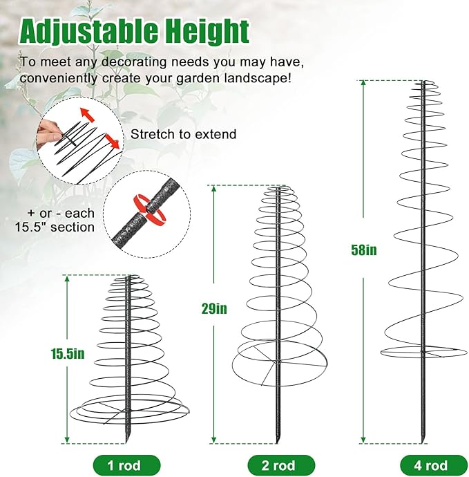 Spiral Metal Garden Trellis for Climbing Plants Outdoor - 12-58" Adjustable Heavy Duty Anti-Tip Support for Pole Beans,Sweet Pea,Clematis,Outdoor Garden Plant Tower for Raised Beds,Container Gardening