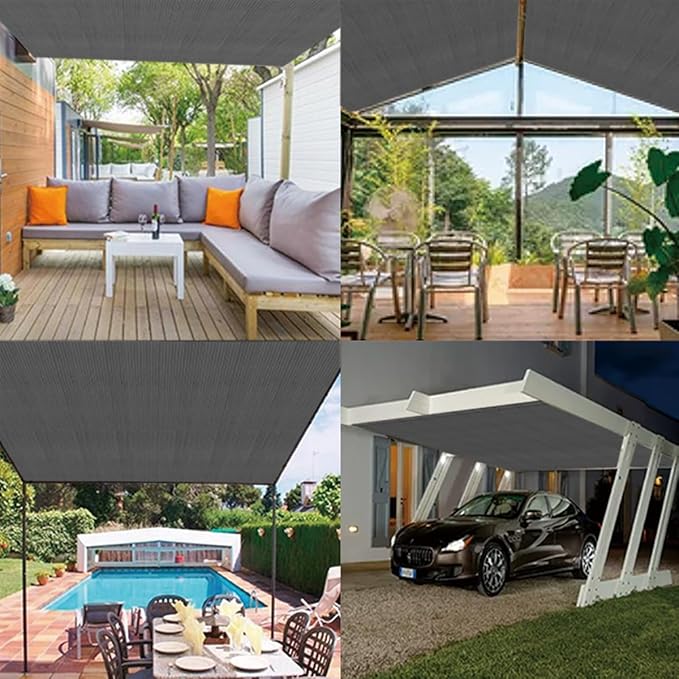 POYEE 90% 10x15ft Sun Shade Cloth for Outdoor Deck Backyard Patio Garden Pergola Cover Canopy Gray