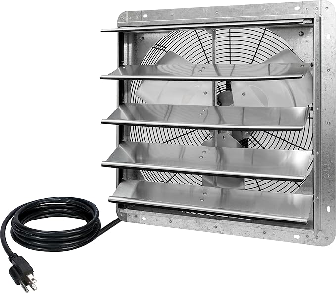iLiving New Upgraded 20" Wall Mounted Exhaust Fan - Automatic Shutter - Variable Speed - Vent Fan For Home, Attic, Shed, or Garage Ventilation, 115V, 2.2A, Silver