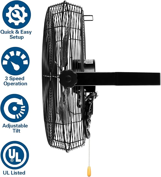 BILT HARD 4300 CFM 18 in. Industrial Wall Mount Fan, 3-Speeds High Velocity Wall Fan with Sealed Motor, Heavy Duty Metal Barn Fans for Garage, Commercial, Greenhouse, Warehouse, Shop Use