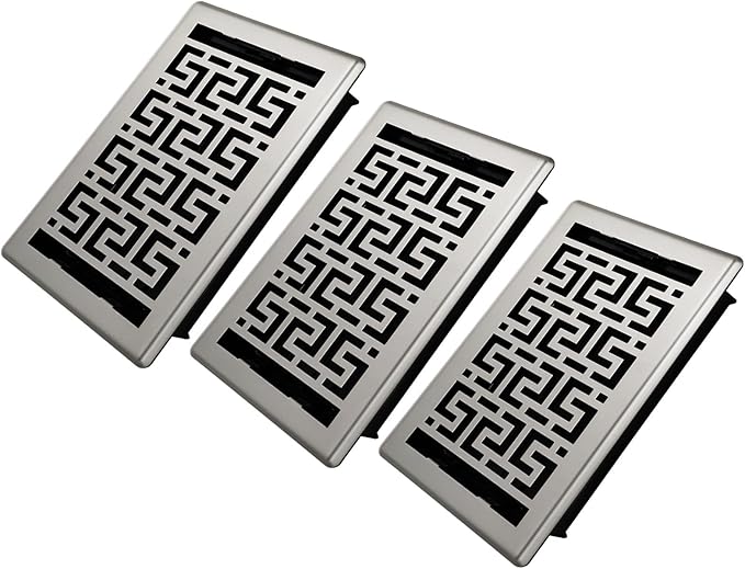 Floor Registers 6x10 Inches - 3 Pack Heavy Duty Walkable Steel Floor Vents Ease Adjust Air Flow Direction Vent Covers for Home Floor Satin Nickel Floor Vent Covers