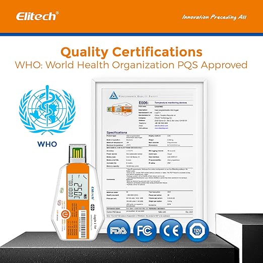Elitech Temperature Humidity Data Logger Single Use Temperature Recorder PDF Report USB Temperature Logger 16000 Points WHO PQS Listed LogEt1-TH