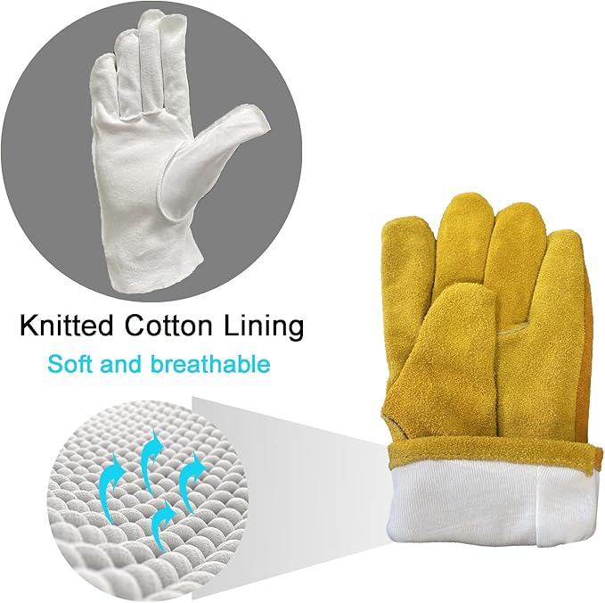 Leather Work Gloves for Men Women with Cotton Lining, Large Thorn Proof Cactus Gardening Yard Work Gloves for Rose Pruning, Heavy Duty TIG/MIG Welding, Construction, Large