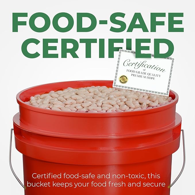 EconoHome 5-Gallon Red Bucket Pail Container with Lid | Metal Handles with Plastic Grip for Easy Carrying | Easy Stack and Store | Heavy-Duty Extra Durable | Food Grade | BPA Free - 3 Pack