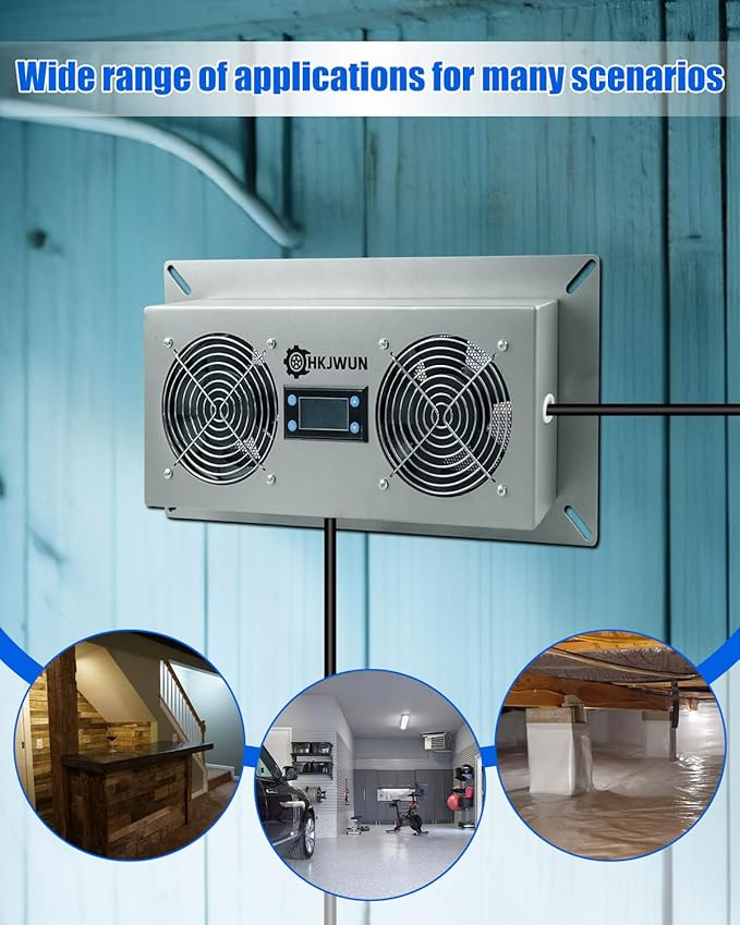 220 CFM Airflow Crawl Space Ventilation Fan with Temperature & Humidity Controller, 304 Stainless Steel Exhaust Fan for Basement Garage Attic Hydroponics & Grow Tents, Airflow & Moisture Control