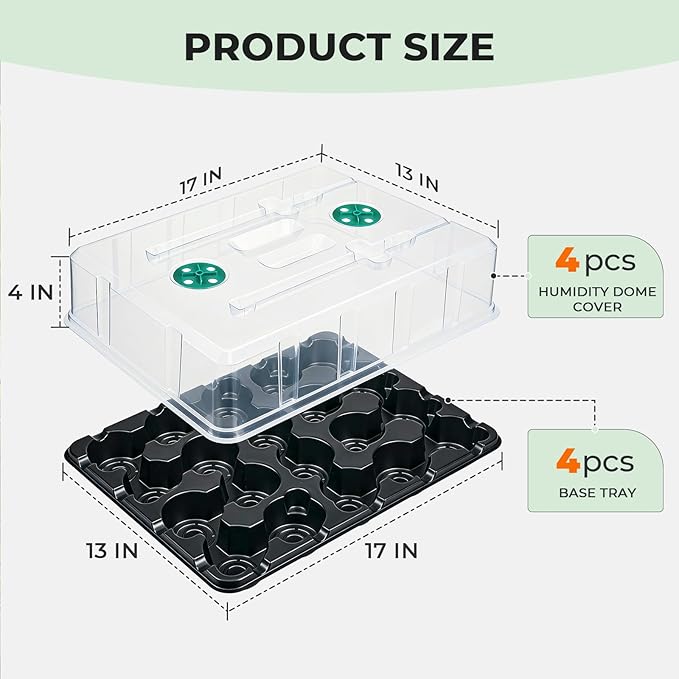 homenote 3 Inch Seed Starting Trays with Humidity Domes for Plants, 4 Pack 20-Cell Seedling Starter Trays, Plant Starter Germination Trays for Pots Seedlings for Indoor,3" Opening Compatible Pots