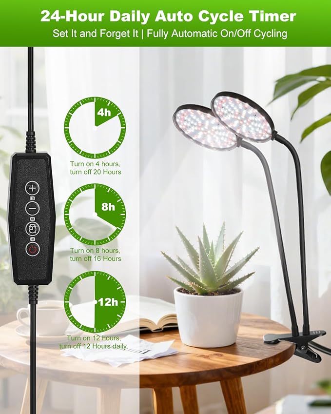 Clip On Grow Lights for Indoor Plants, High PAR & PPFD Full Spectrum Plant Light with Auto On/Off Timer, 5 Dimmable Levels, Flexible Gooseneck LED Grow Lamp for Indoor Growing