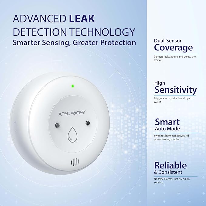 APEC WATER WiFi Water Leak Detector for Home, App Connected get Real-Time Alerts, Highly Reliable Dual Sensor Wet Moisture Detection (1PK)