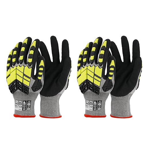 2 Pairs Safety Work Gloves,Impact Gloves for Men Women,Cut Resistant Non-Slip Heavy Duty Gloves with Nitrile Grip,Touch Screen Glove with Impact Protection for Mechanic Construction, XX-Large
