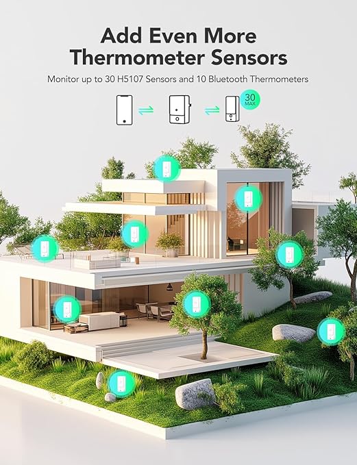 GoveeLife Outdoor Indoor Wireless Wi-Fi Gateway Thermometer Hygrometer, IP65 Waterproof Temperature Humidity Sensor Monitor with Remote APP Alert, 1312ft Monitoring Range,for Home, Greenhouse, Patio