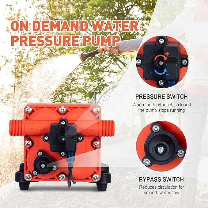 High Pressure 12 Volt RV Water Diaphragm Pump 5.5GPM 70PSI,On Demand 12V DC Self Priming Water Pump with Smart Pressure Switch,Fresh Wash Down for Boat Camper Marine Sprayer Garden Off-grid