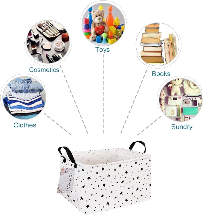 FANKANG Storage Basket,Nursery Hamper Canvas Laundry Basket Foldable with Waterproof PE Coating Storage, Office, Bedroom, Clothes,Toys (Rec-Star)