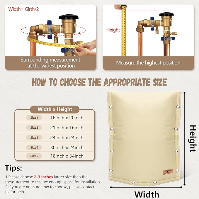 Backflow Preventer Insulation Cover - 3 Way Opening Pipe Insulation Cover for Irrigation Valve, Sprinkler Cover for Outside - Winter Freeze Protection Backflow Cover - 16" W x 20" H, Beige