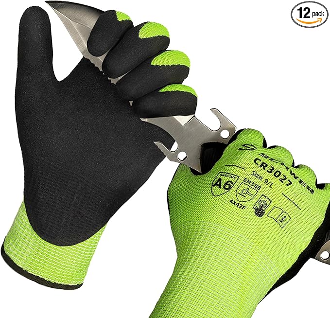 Schwer 12 Pairs Cut Resistant Gloves ANSI A6/A7 (Send Randomly) Cut Proof Work Glove CR3027, Touchscreen Working Gloves Used for Woodworking, Glass Cutting, Warehouse, Construction, Car Repair, M