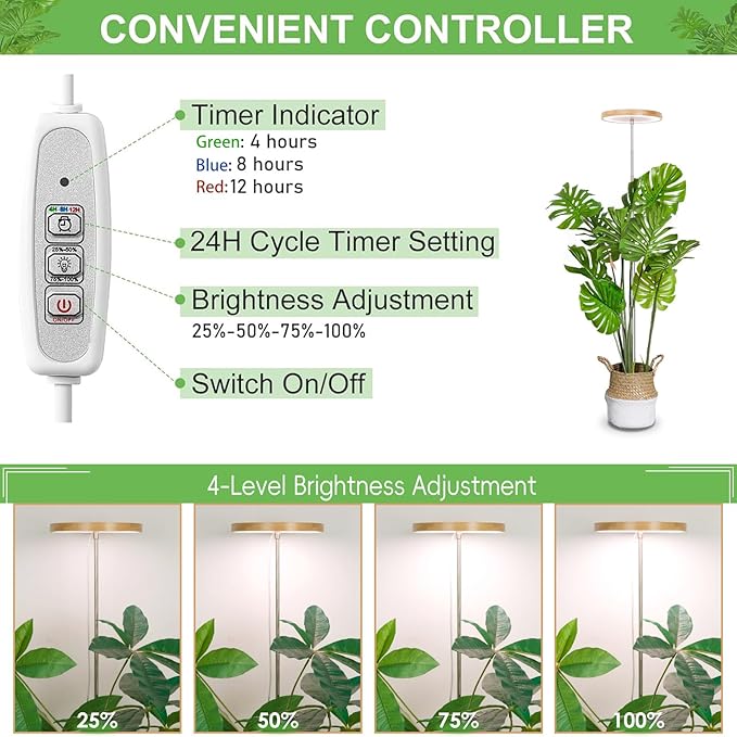 LBW Plant Grow Light,72 LEDs Full Spectrum Grow Lights for Indoor Plants,Bamboo Plant Lights with 4/8/12H Timer,Height Adjustable,Ideal for Large Tall Plants,Bamboo,2 Pack