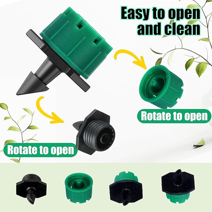 Yaocom Sprinkler Irrigation Drippers, 1/4 Inch Barbed Drip Emitter, 360 Degree Watering Adjustable Suitable Anti-Clogging Drippers for 4mm/7mm Garden Watering Tubing System (Dark Green,400 Pcs)