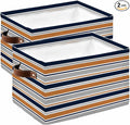 Orange Grey Striped Storage Bins Cubes Waterproof Cloth Storage Basket,Farmhouse Stripes Modern Abstract Art Foldable Storage Bags for Shelf Clothes Storages Organizers with Handles 15x11x9.5 in 2PCS