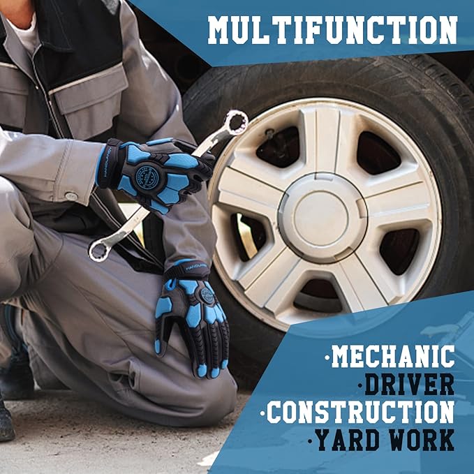 HANDLANDY HLDD Heavy Duty Work Gloves, TPR Protector Impact Gloves, Men Anti Vibration Mechanic Work Glove TouchScreen