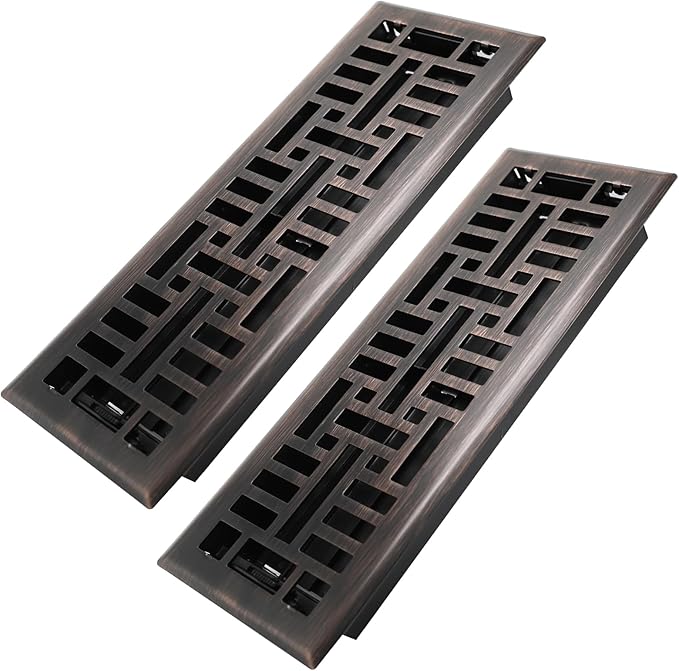 Howeall 4x14 Inches 2 Pack Heavy Duty Walkable Floor Register Easy Adjust Air Supply Lever Floor Vents - Seattle Design - Vent Cover for Home Floor - Oil Rubbed Bronze