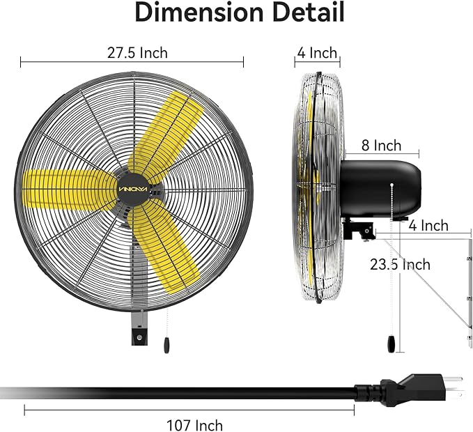 VINICAYA 24 Inch Industrial Wall Fan Oscillating, 7800 CFM Commercial Metal Wall Mount Fans with Poweful Motor, 3 Speed, Heavy Duty Indoor for Warehouse, Workshops, and Garage, UL Listed