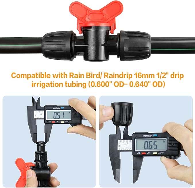 Gardrip 8 Pack Drip Irrigation Valve for 1/2 Inch Drip Tubing (1/2" ID x 0.65" OD)：1/2'' In-line Locked Barbed Ball Valve Drip Line Shut Off Valve Parts In Irrigation System for Garden