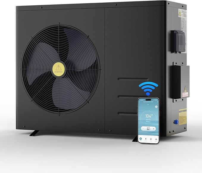DoCred 58,000 BTU Inverter Swimming Pool Heat Pump, Pool Heater for Above Ground and Inground Pool up to 16,000 Gallons, Smart WiFi Control, COP 14.86, Timer, 220-240 V
