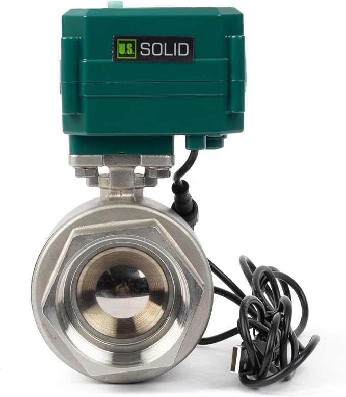 U.S. Solid 2" Smart Motorized Ball Valve - Remote App Mobile Control NSF Certified 304SS Electrical Ball Valve with Manual Switch, 5V DC USB Connection