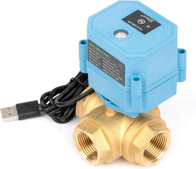 U.S. Solid WiFi Smart Motorized Ball Valve 3/4 inch NPT for Water Control & Irrigation, 3 Way Brass Electric Valve, USB Powered, LED Status Indicator, Flow Direction Window, Remote On/Off Control