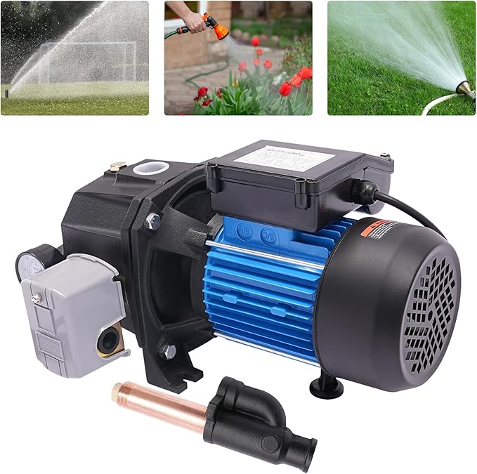 1HP Shallow Well Pump 110V Water Pump Automatic Pressure Switch IP44 Waterproof Well Depth Up to 82Ft Versatile Water Pump for Farm Garden (1HP)