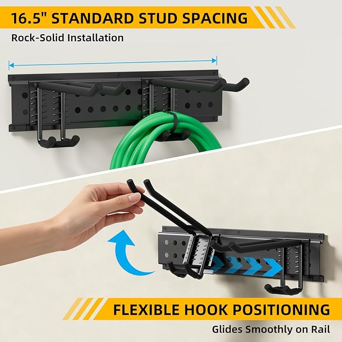GRENPRO Garage Tool Organizer Wall Mount with 66 inches Rails and 10 Hooks, Heavy Duty Tool Rack, Garage Storage Rack For Yard Tools