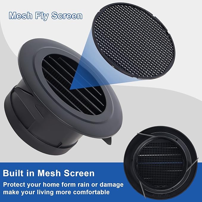 Wadoy 4 Inch Soffit Vent for Exhaust Fan with Built-in Mesh Screen, Black Round Soffit Exhaust Vent Cover 4 Pack ABS Louver Grille Cover, Eve Dryer Vents for Bathroom Office Kitchen Exhaust Fan