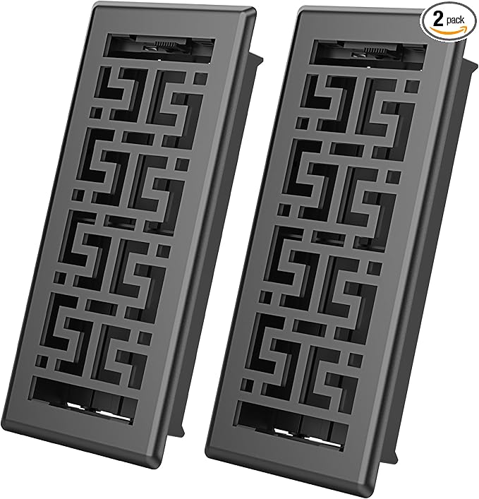 Floor Register 4X10 Inch Floor Vent Covers Heavy Duty Steel Floor Vents Adjustable Vent Register with Rust Resistant Coated Surface for Home Office Walls Floor Grills and Vents 2 Pack Black