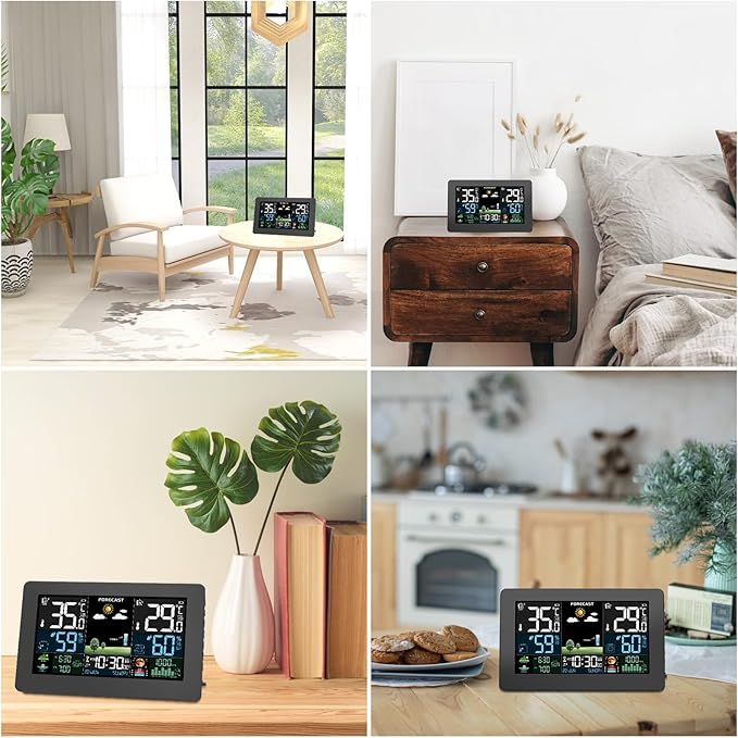 Weather Station Wireless Indoor Outdoor, Thermometer Wireless with Remote Sensor, Home Weather Station, Color Display Digital Weather Forecast, Humidity, Atomic Clock, Air Pressure for Home