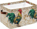 Vintage Rooster Storage Bins Cubes Waterproof Cloth Storage Basket, Elegant Retro Animals Farmhouse Foldable Storage Bags for Shelf Closet Clothes Storages Organizers with Handles 15x11x9.5 in 1PCS