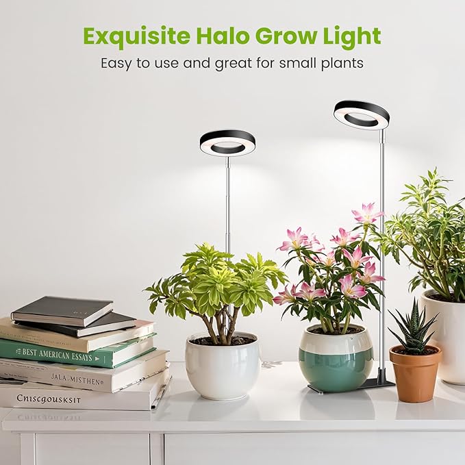 Kullinss Plant Light, 48 LEDs Full Spectrum Plant Lights for Indoor Growing, Halo Plant Light with 3/9/12H Timer, 3 Color Modes, 10 Brightness, Height Adjustable Grow Lamp for Small Plants (5 Pack)