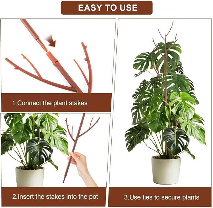 PERSZEN 6 Pack Stackable Monstera Plant Support, Plant Stakes for Indoor and Outdoor Plants Use, Garden Stakes for Climbing and Potted Plants, Pothos, Philodendron, Brown