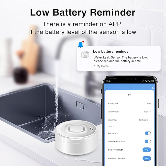 WiFi Water Leak Detector for Home & Basement – 100dB Alarm, Tuya APP Alerts, Compatible with Alexa, 2.4G WiFi (No Hub Required)