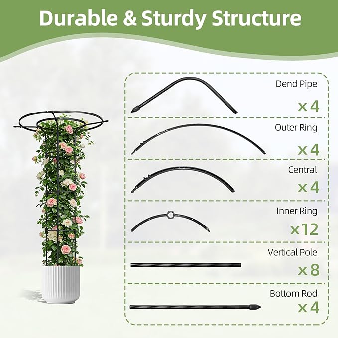 57.1 Inch Garden Trellis for Climbing Plants Outdoor,Umbrella Trellis for Potted Plants,Height Adjustable,Mushroom Top Trellises for Vines,Rose,Clematis,Pea,Bean,Tomato